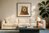 Friendly Bear by Kathy Ferguson. Displayed in a glass frame with matte in a clean modern living room. Available as an archival giclee rolled canvas, fine art paper, or poster print. SKU 82542a.