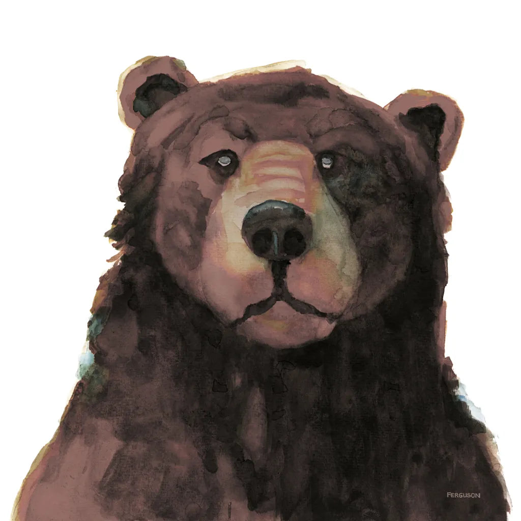 Friendly Bear Brown by Kathy Ferguson. SKU 86925a. Archival Giclee Fine art print for wall decor.