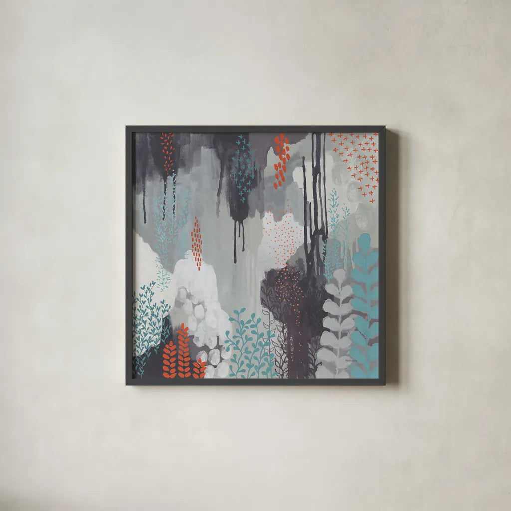 Gray Forest I by Kathy Ferguson. Shown in a sleek black glass frame for a contemporary gallery look. Available as an archival giclee rolled canvas, fine art paper, or poster print. SKU 53109a.