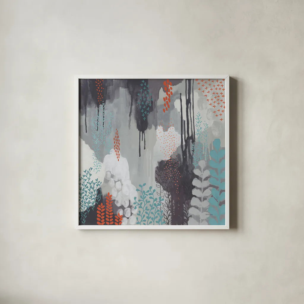 Gray Forest I by Kathy Ferguson. Shown in a crisp white glass frame for a clean and minimalist style. Available as an archival giclee rolled canvas, fine art paper, or poster print. SKU 53109a.