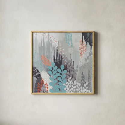 Gray Forest II by Kathy Ferguson. Shown in a natural wood glass frame for a timeless modern aesthetic. Available as an archival giclee rolled canvas, fine art paper, or poster print. SKU 53110a.