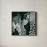 Green Forest I by Kathy Ferguson. Shown in a sleek black glass frame for a contemporary gallery look. Available as an archival giclee rolled canvas, fine art paper, or poster print. SKU 51408a.