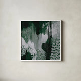 Green Forest I by Kathy Ferguson. Shown in a crisp white glass frame for a clean and minimalist style. Available as an archival giclee rolled canvas, fine art paper, or poster print. SKU 51408a.