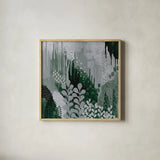 Green Forest II by Kathy Ferguson. Shown in a natural wood glass frame for a timeless modern aesthetic. Available as an archival giclee rolled canvas, fine art paper, or poster print. SKU 51409a.