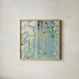Hanging Around I by Kathy Ferguson. Shown in a natural wood glass frame for a timeless modern aesthetic. Available as an archival giclee rolled canvas, fine art paper, or poster print. SKU 24086a.