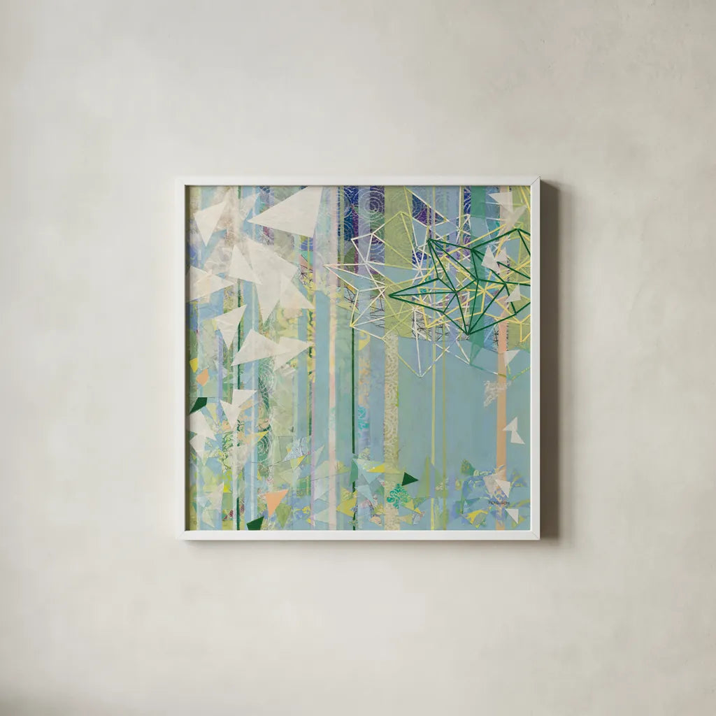 Hanging Around I by Kathy Ferguson. Shown in a crisp white glass frame for a clean and minimalist style. Available as an archival giclee rolled canvas, fine art paper, or poster print. SKU 24086a.