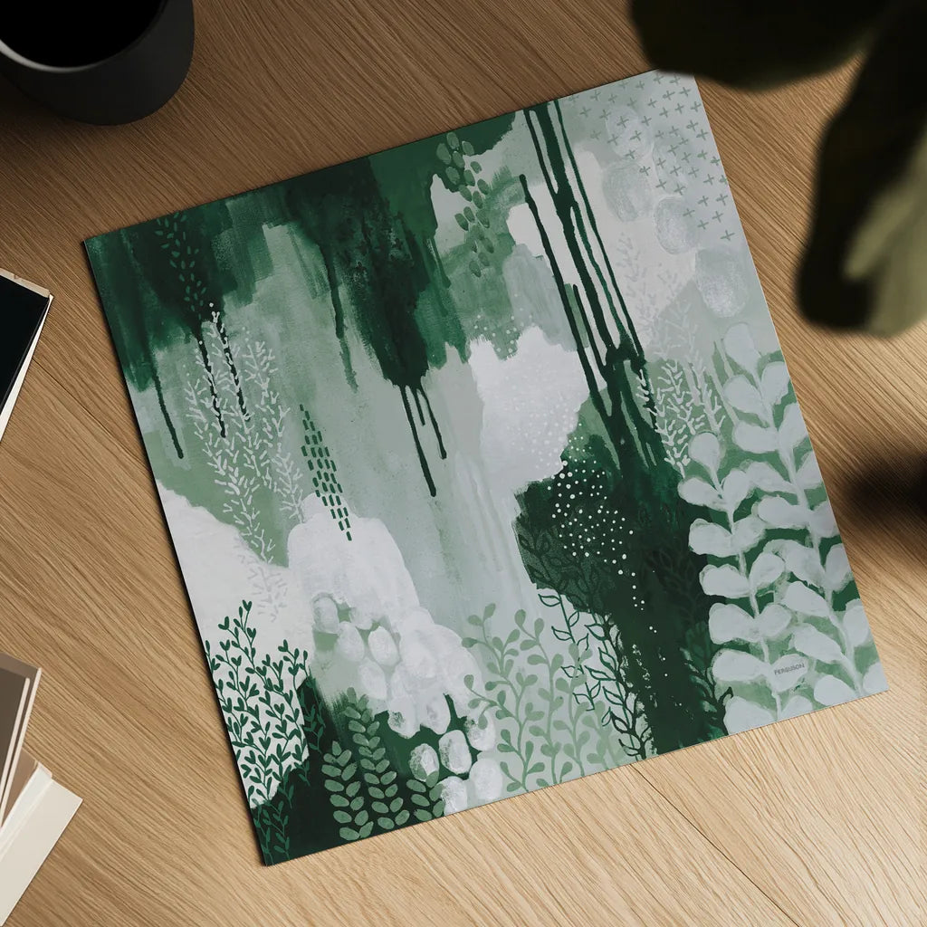 Light Green Forest I by Kathy Ferguson. Shown as a detailed flat fine art print, highlighting archival giclee quality. Available as an archival giclee rolled canvas, fine art paper, or poster print. SKU 59300a.