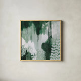 Light Green Forest I by Kathy Ferguson. Shown in a natural wood glass frame for a timeless modern aesthetic. Available as an archival giclee rolled canvas, fine art paper, or poster print. SKU 59300a.