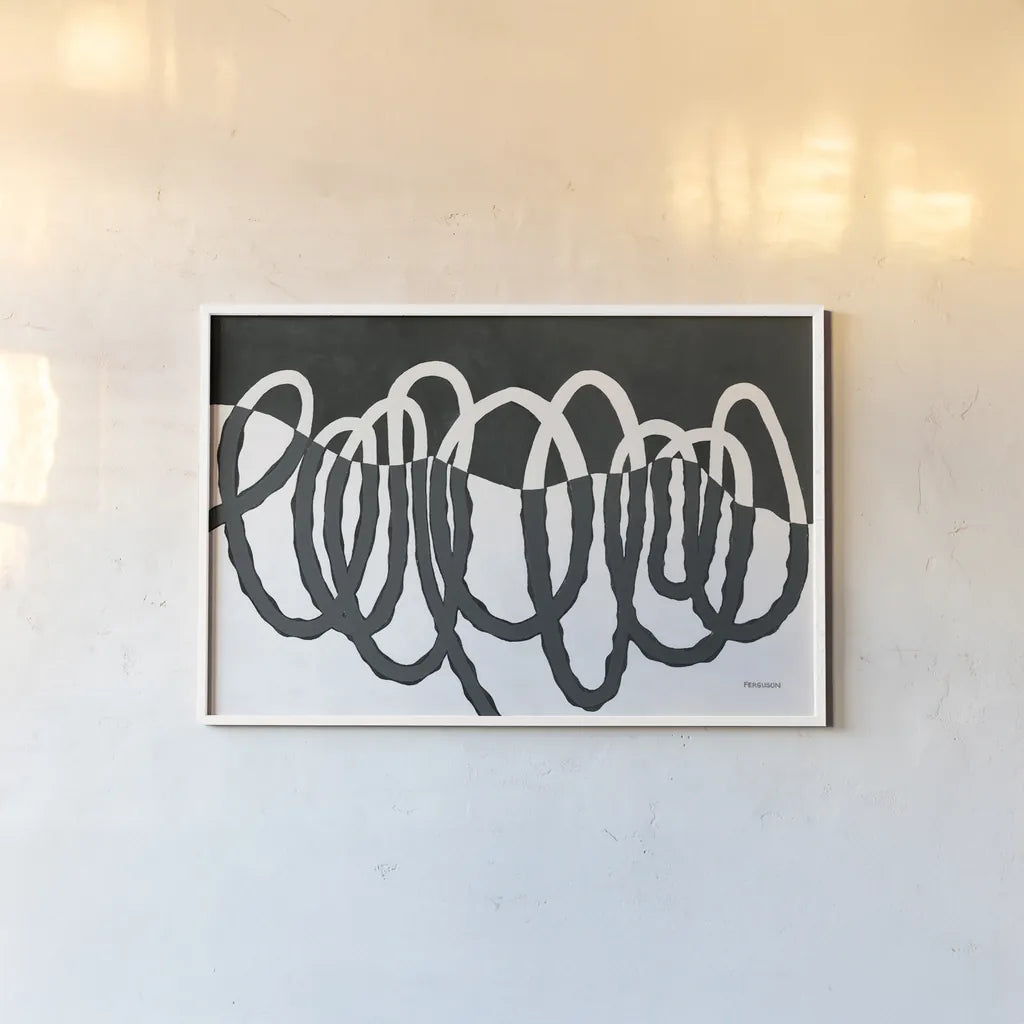 Loops III Dark by Kathy Ferguson. shown as a paper print in a white frame. Available as a archival giclee rolled canvas, fine art paper, or poster print. SKU 76385i.