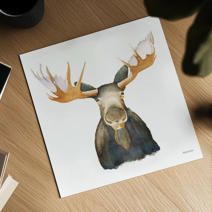 Moose by Kathy Ferguson. Shown as a detailed flat fine art print, highlighting archival giclee quality. Available as an archival giclee rolled canvas, fine art paper, or poster print. SKU 72099a.