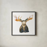 Moose by Kathy Ferguson. Shown in a sleek black glass frame for a contemporary gallery look. Available as an archival giclee rolled canvas, fine art paper, or poster print. SKU 72099a.