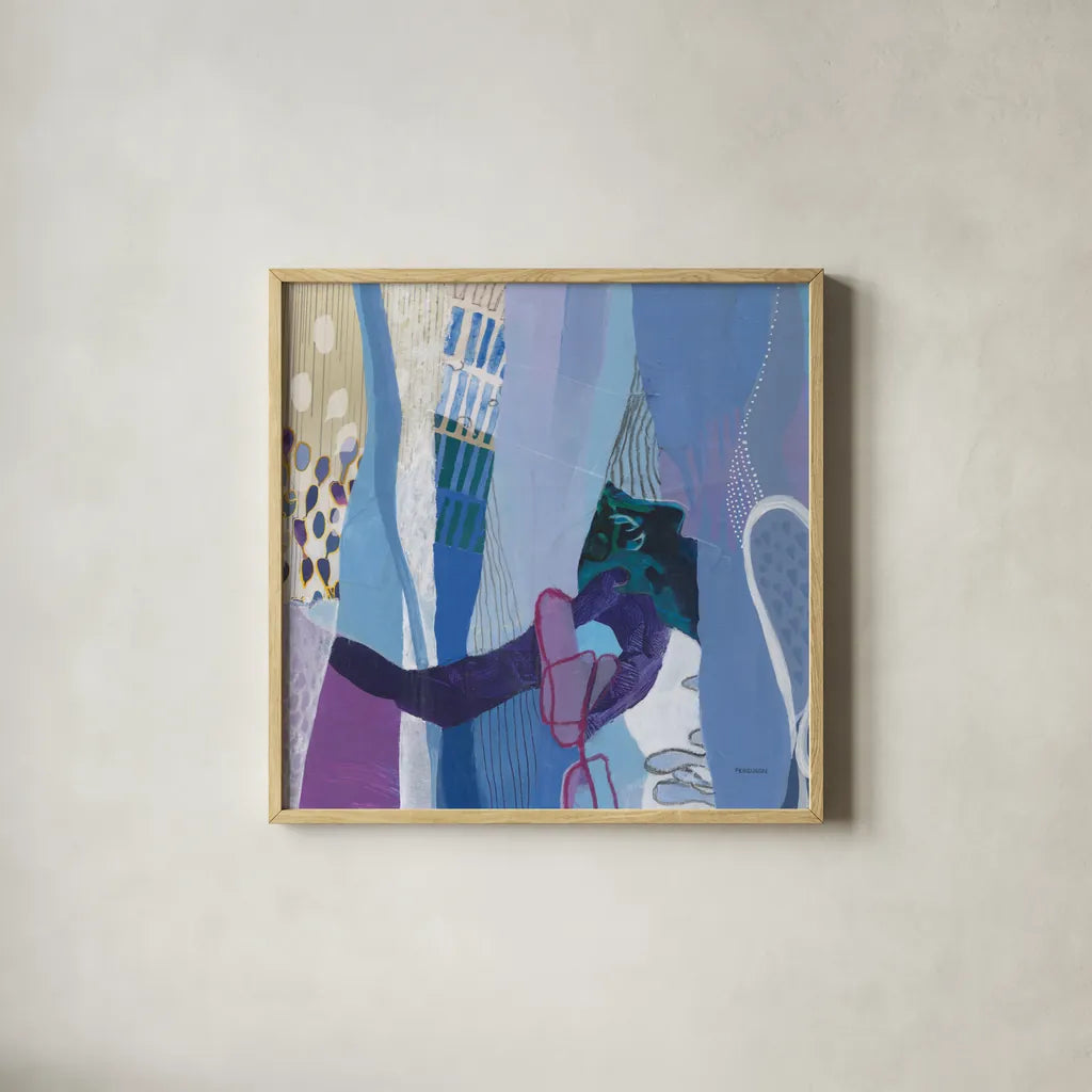 Periwinkle by Kathy Ferguson. Shown in a natural wood glass frame for a timeless modern aesthetic. Available as an archival giclee rolled canvas, fine art paper, or poster print. SKU 72101a.