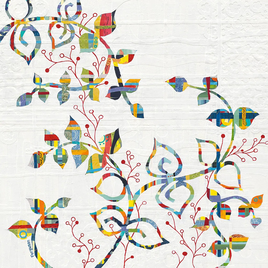 Rainbow Vines with Berries by Kathy Ferguson. SKU 17220a. Archival Giclee Fine art print for wall decor.