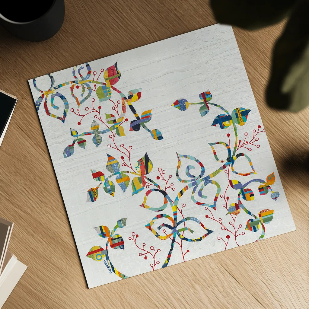 Rainbow Vines with Berries by Kathy Ferguson. Shown as a detailed flat fine art print, highlighting archival giclee quality. Available as an archival giclee rolled canvas, fine art paper, or poster print. SKU 17220a.