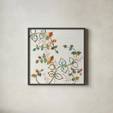 Rainbow Vines with Berries Spice by Kathy Ferguson. Shown in a sleek black glass frame for a contemporary gallery look. Available as an archival giclee rolled canvas, fine art paper, or poster print. SKU 17533a.