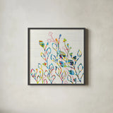 Rainbow Vines with Flowers by Kathy Ferguson. Shown in a sleek black glass frame for a contemporary gallery look. Available as an archival giclee rolled canvas, fine art paper, or poster print. SKU 17221a.