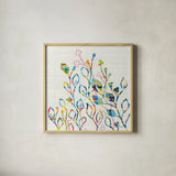 Rainbow Vines with Flowers by Kathy Ferguson. Shown in a natural wood glass frame for a timeless modern aesthetic. Available as an archival giclee rolled canvas, fine art paper, or poster print. SKU 17221a.