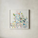 Rainbow Vines with Flowers by Kathy Ferguson. Shown in a crisp white glass frame for a clean and minimalist style. Available as an archival giclee rolled canvas, fine art paper, or poster print. SKU 17221a.