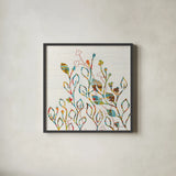 Rainbow Vines with Flowers Spice by Kathy Ferguson. Shown in a sleek black glass frame for a contemporary gallery look. Available as an archival giclee rolled canvas, fine art paper, or poster print. SKU 17534a.