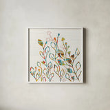 Rainbow Vines with Flowers Spice by Kathy Ferguson. Shown in a crisp white glass frame for a clean and minimalist style. Available as an archival giclee rolled canvas, fine art paper, or poster print. SKU 17534a.