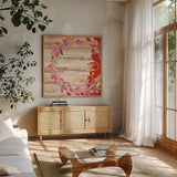 Resting on Ones Laurels by Kathy Ferguson. Shown in a natural wood frame in a cozy modern living room. Available as an archival giclee rolled canvas, fine art paper, or poster print. SKU 24058a.