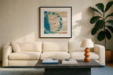 The Calm and The Storm by Kathy Ferguson. Displayed in a glass frame with matte in a clean modern living room. Available as an archival giclee rolled canvas, fine art paper, or poster print. SKU 24059a.