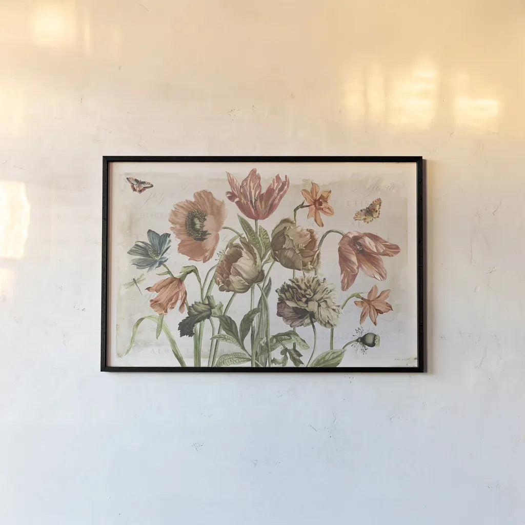 Antiquarian Blooms II by Katie Pertiet. shown as a paper print in a black flame. Available as a archival giclee rolled canvas, fine art paper, or poster print. SKU 62241i.