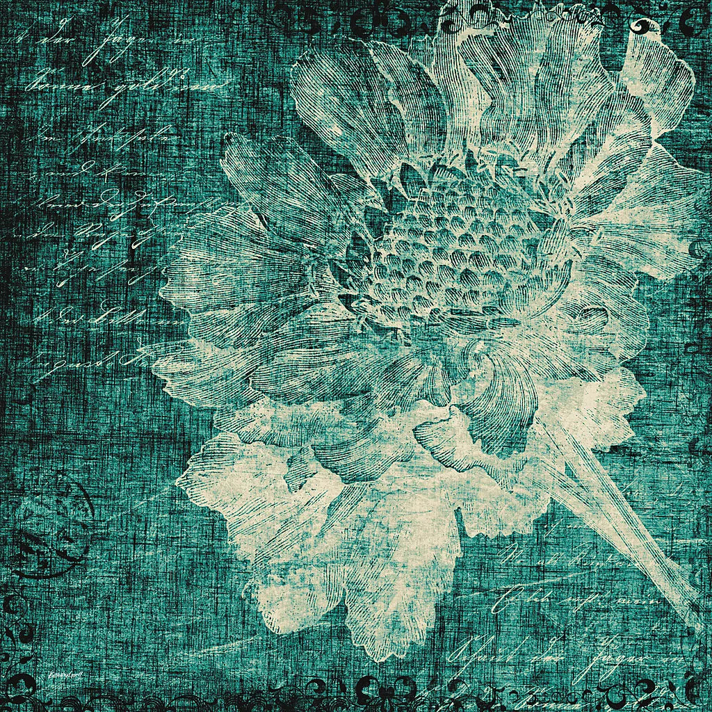 Aqua Vintage Botanical by Katie Pertiet. SKU 27878a. Archival Giclee Fine art print for wall decor.