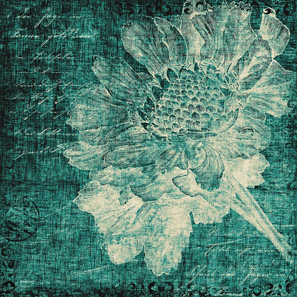 Aqua Vintage Botanical by Katie Pertiet. SKU 27878a. Archival Giclee Fine art print for wall decor.