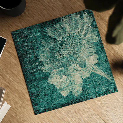 Aqua Vintage Botanical by Katie Pertiet. Shown as a detailed flat fine art print, highlighting archival giclee quality. Available as an archival giclee rolled canvas, fine art paper, or poster print. SKU 27878a.