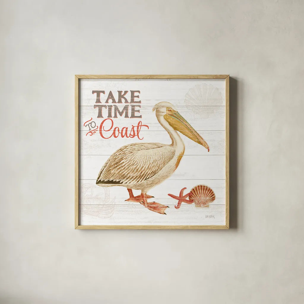 Bayside I by Katie Pertiet. Shown in a natural wood glass frame for a timeless modern aesthetic. Available as an archival giclee rolled canvas, fine art paper, or poster print. SKU 35040a.