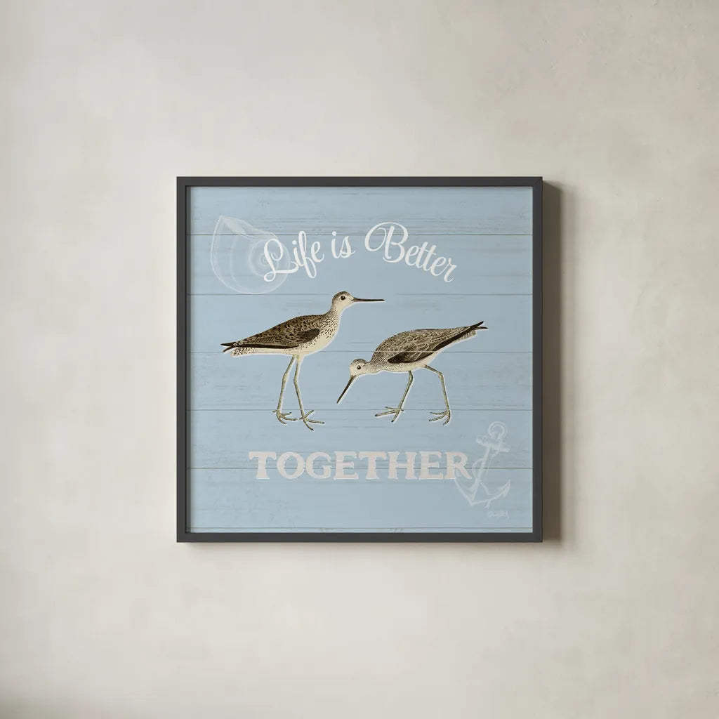 Bayside IV Blue by Katie Pertiet. Shown in a sleek black glass frame for a contemporary gallery look. Available as an archival giclee rolled canvas, fine art paper, or poster print. SKU 63487a.