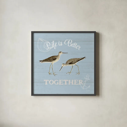 Bayside IV Blue by Katie Pertiet. Shown in a sleek black glass frame for a contemporary gallery look. Available as an archival giclee rolled canvas, fine art paper, or poster print. SKU 63487a.