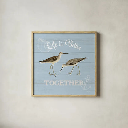 Bayside IV Blue by Katie Pertiet. Shown in a natural wood glass frame for a timeless modern aesthetic. Available as an archival giclee rolled canvas, fine art paper, or poster print. SKU 63487a.