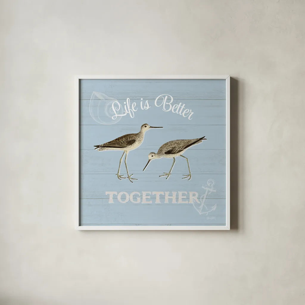 Bayside IV Blue by Katie Pertiet. Shown in a crisp white glass frame for a clean and minimalist style. Available as an archival giclee rolled canvas, fine art paper, or poster print. SKU 63487a.