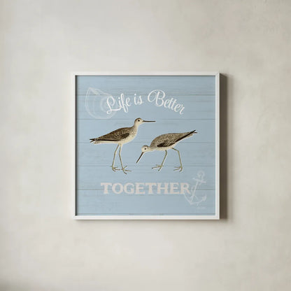 Bayside IV Blue by Katie Pertiet. Shown in a crisp white glass frame for a clean and minimalist style. Available as an archival giclee rolled canvas, fine art paper, or poster print. SKU 63487a.