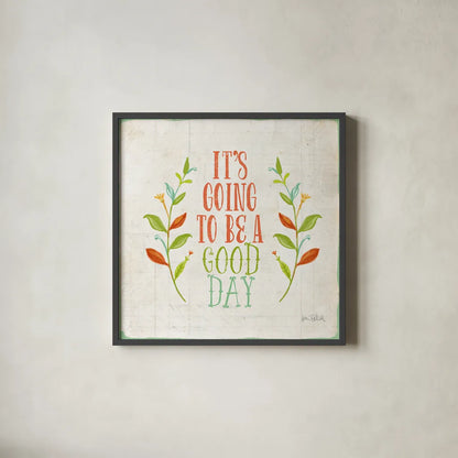 Be Kind II by Katie Pertiet. Shown in a sleek black glass frame for a contemporary gallery look. Available as an archival giclee rolled canvas, fine art paper, or poster print. SKU 28806a.