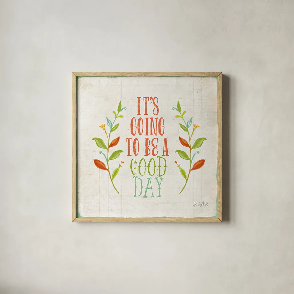 Be Kind II by Katie Pertiet. Shown in a natural wood glass frame for a timeless modern aesthetic. Available as an archival giclee rolled canvas, fine art paper, or poster print. SKU 28806a.