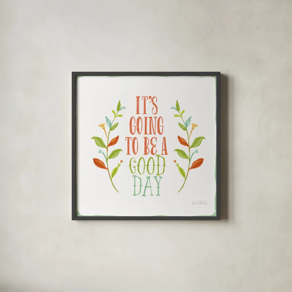 Be Kind II White by Katie Pertiet. Shown in a sleek black glass frame for a contemporary gallery look. Available as an archival giclee rolled canvas, fine art paper, or poster print. SKU 52885a.