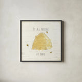 Bee and Bee I by Katie Pertiet. Shown in a sleek black glass frame for a contemporary gallery look. Available as an archival giclee rolled canvas, fine art paper, or poster print. SKU 27323a.
