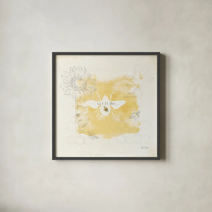 Bee and Bee VII Honeycomb by Katie Pertiet. Shown in a sleek black glass frame for a contemporary gallery look. Available as an archival giclee rolled canvas, fine art paper, or poster print. SKU 71481a.