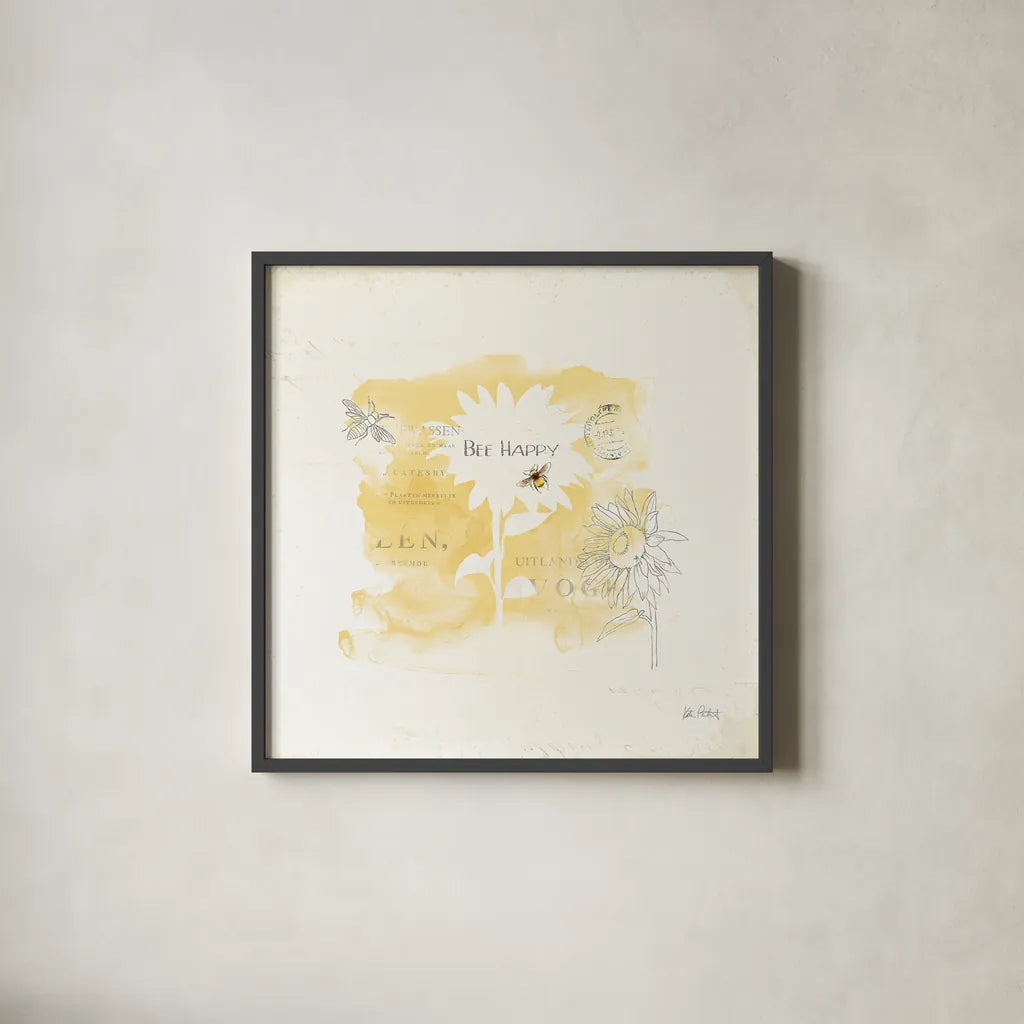Bee and Bee VIII by Katie Pertiet. Shown in a sleek black glass frame for a contemporary gallery look. Available as an archival giclee rolled canvas, fine art paper, or poster print. SKU 27330a.