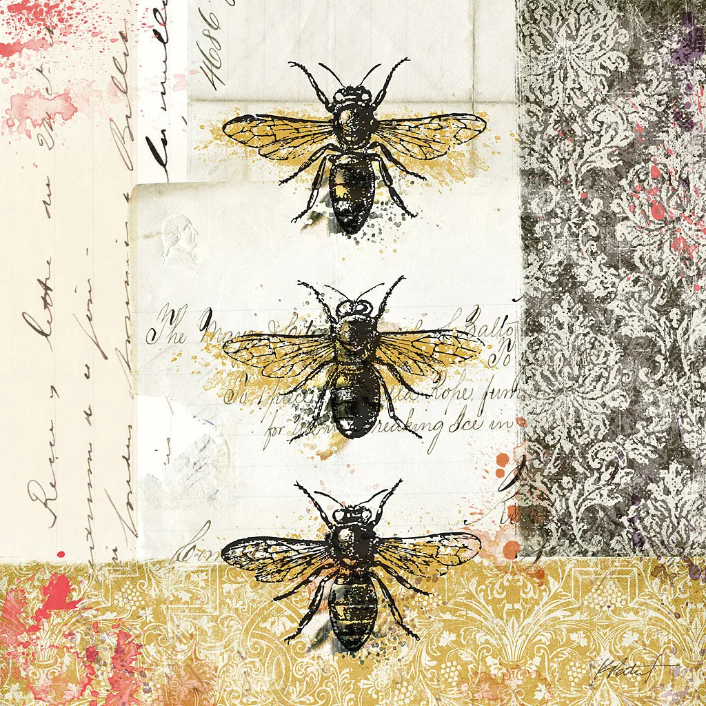 Bees n Butterflies No 1 by Katie Pertiet. SKU 52909a. Archival Giclee Fine art print for wall decor.