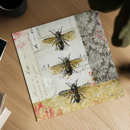 Bees n Butterflies No 1 by Katie Pertiet. Shown as a detailed flat fine art print, highlighting archival giclee quality. Available as an archival giclee rolled canvas, fine art paper, or poster print. SKU 52909a.