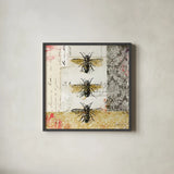 Bees n Butterflies No 1 by Katie Pertiet. Shown in a sleek black glass frame for a contemporary gallery look. Available as an archival giclee rolled canvas, fine art paper, or poster print. SKU 52909a.