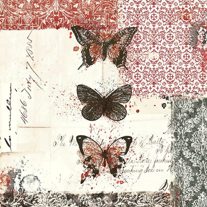 Bees n Butterflies No 2 Red by Katie Pertiet. SKU 52912a. Archival Giclee Fine art print for wall decor.