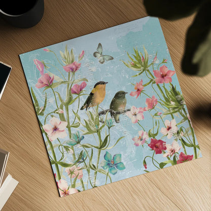 Bird Song I by Katie Pertiet. Shown as a detailed flat fine art print, highlighting archival giclee quality. Available as an archival giclee rolled canvas, fine art paper, or poster print. SKU 102127a.