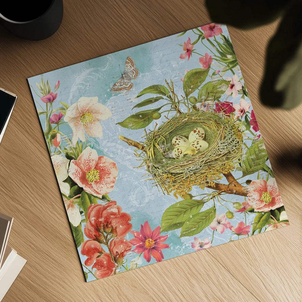 Bird Song II by Katie Pertiet. Shown as a detailed flat fine art print, highlighting archival giclee quality. Available as an archival giclee rolled canvas, fine art paper, or poster print. SKU 102128a.