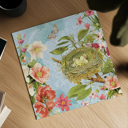 Bird Song II by Katie Pertiet. Shown as a detailed flat fine art print, highlighting archival giclee quality. Available as an archival giclee rolled canvas, fine art paper, or poster print. SKU 102128a.