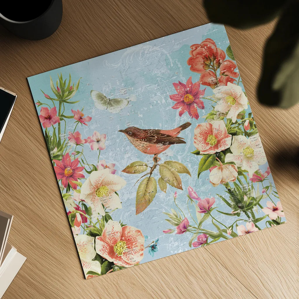 Bird Song IV by Katie Pertiet. Shown as a detailed flat fine art print, highlighting archival giclee quality. Available as an archival giclee rolled canvas, fine art paper, or poster print. SKU 102130a.